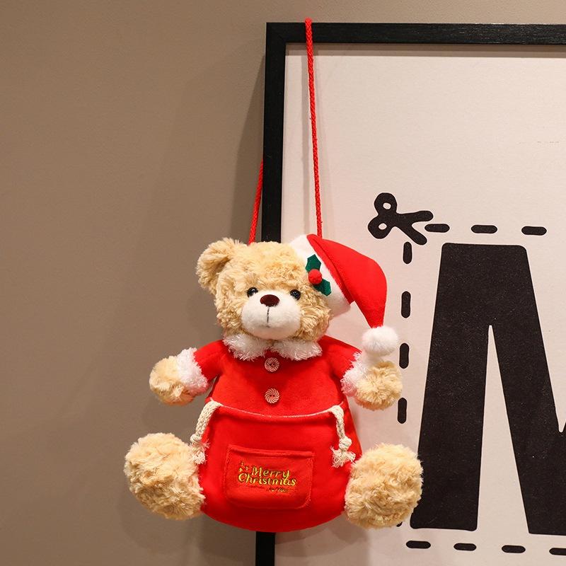 Christmas Bear Storage Bag Doll Plush Toy Christmas Bear Doll Holiday Ornament Ragdoll Doll