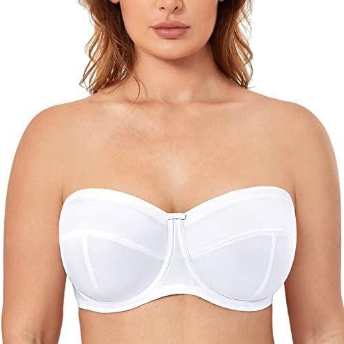 Large Size Women's Strapless Bra Plus Size Steel Rim Convertible Padded Rose White Beige Underwear