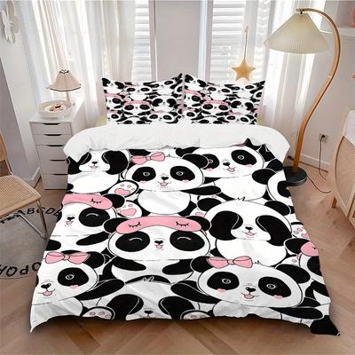 3pcs Panda, Cute Bedding Set, Breathable and Soft, Suitable for All Seasons, Ideal for Home Use, Suitable for Bedroom Decor 21127