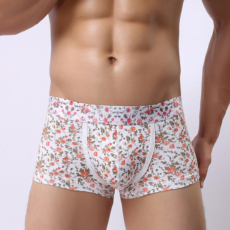 Men's Cotton Underwear Retro Floral Men's Comfortable and Breathable Low Waist Flat Angle Underwear