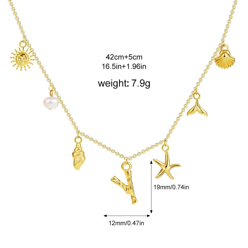 Boho A-Z Initial Letter Pendant Necklace Gold Color Beach Shell Starfish Pearl Necklace Women's Charm Jewelry Party Gift