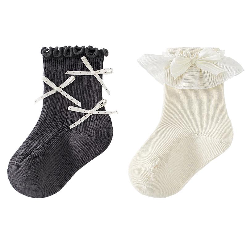 TONGTAI Baby Girls  Mid-Calf Lace Bow Socks S