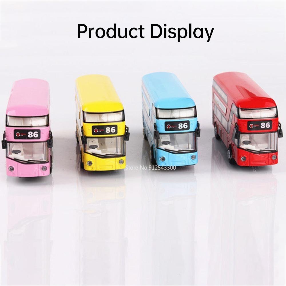ABAO1 1:36 Double-decker Bus Car Model Toy Doors Opened Pull Back Miniature Models Sound Light Rubber Tires Vehicle Home Decorations