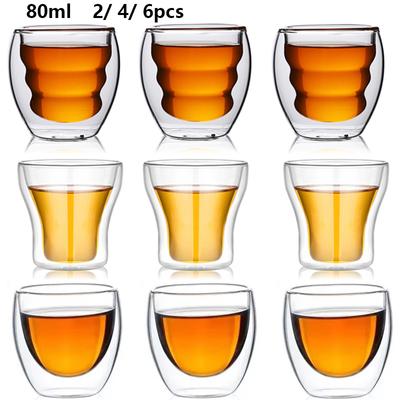 2/4/6-teiliges Espressotassen-Set mit Schraubgewinde, doppelwandiges Kaffeebecher-Set aus Glas, 80 ml, Schnapsglas, isolierte Teetasse, Kaffeezubehör