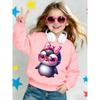 Kids Crewneck Long Sleeve Sweatshirt, Cute Cartoon Penguin with Pink Heart Glasses & Bow Print