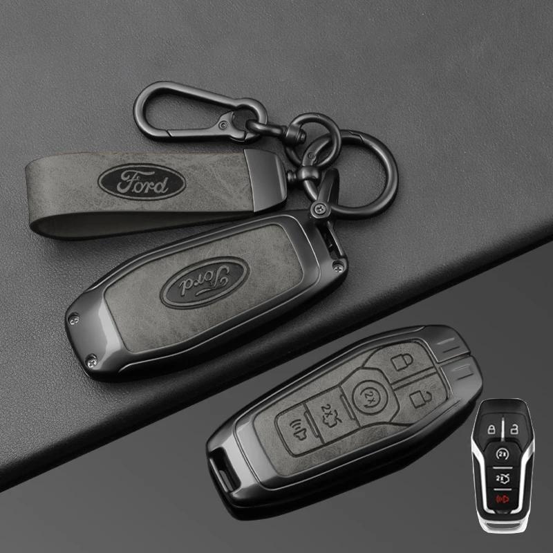 Autoaufkleber Ford Zinklegierung Leder Auto Schlüsselhülle Abdeckung Schutzschale Für Ford Fusion Mondeo Mustang F-150 Explorer Edge 2015