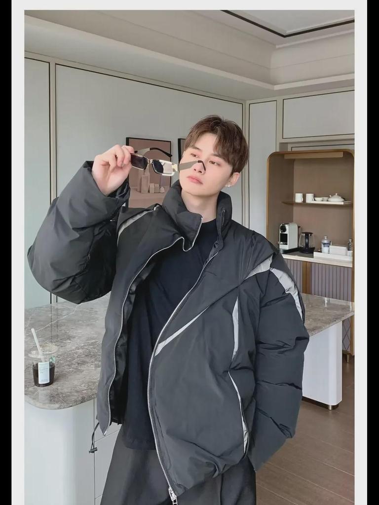 Unisex Trendy Pleated Stand Collar Cotton Jacket - Stylish and Warm Winter Coat