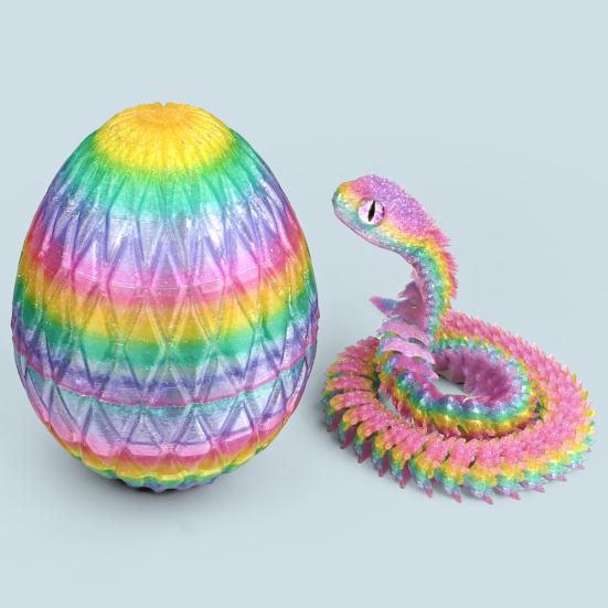 3D Printed Snake Egg Figurine Movable Joints Snake Figure Desk Fidget Toy Egg with Articulated Snake Inside Decoration Ornament