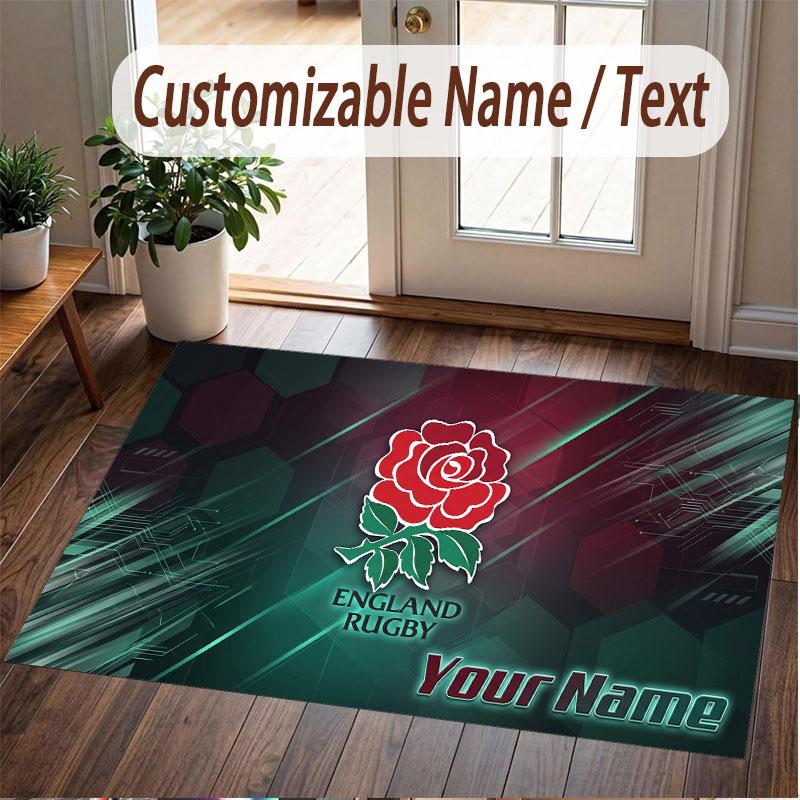 Custom Rug England Rugby Pattern Print Name Text Soft Non‑Slip Floor Carpet for Home Indoor Decoration