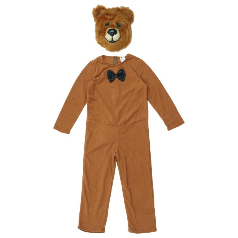 

Cartoon Bear Jumpsuit with Plush Head Mask and Tail for Children Halloween Carnivals Parties Cosplay Costume Accessories M коричневий