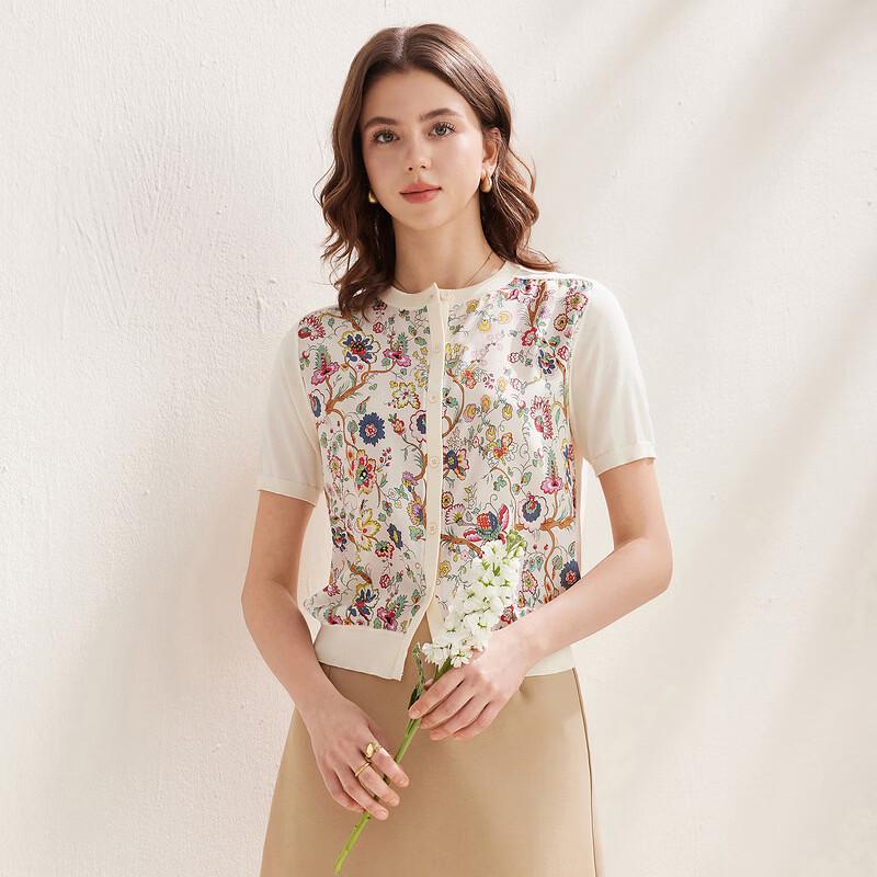 Zhaojun Women's Silk Blend Floral Print Short Sleeve Cardigan