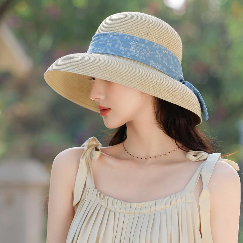 Hat Women's Ribbon Lafite Straw Hat Large Brim Sunscreen Sun Hat Summer Sun Hat Advanced Sense