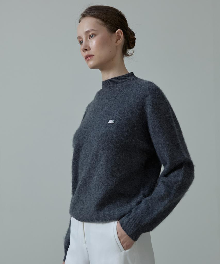 Aheule Noelle Wholegarment Cashmere Wool Half-Neck Knit_Charcoal