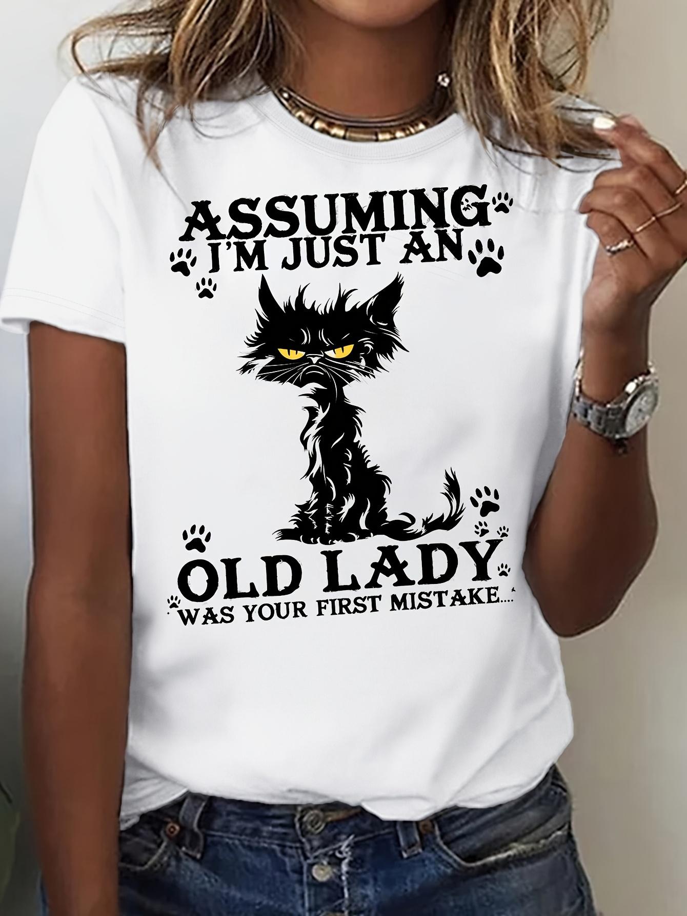 Funny Grumpy Cat Old Lady First Mistake T-shirt XL