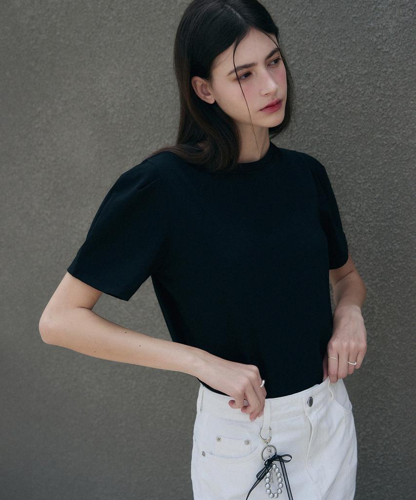 Deuloupisumeon Puff Sleeve Supima Cotton Short Sleeve T-Shirt [Yellow Beige]