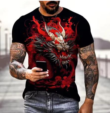 Dragon 3D printed T-shirt men's and women's casual fashion streetwear oversized short-sleeved T-shirt Harajuku children