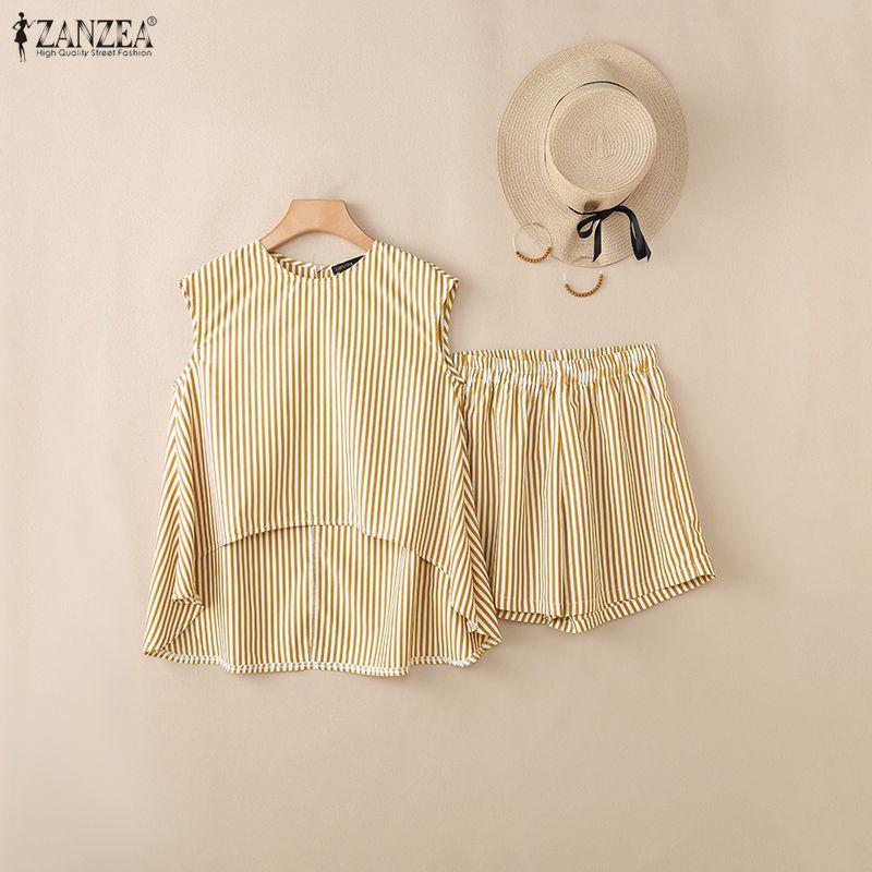 ZANZEA Women Sleeveless Vest Tops and Shorts Summer Two Piece Suit Sets