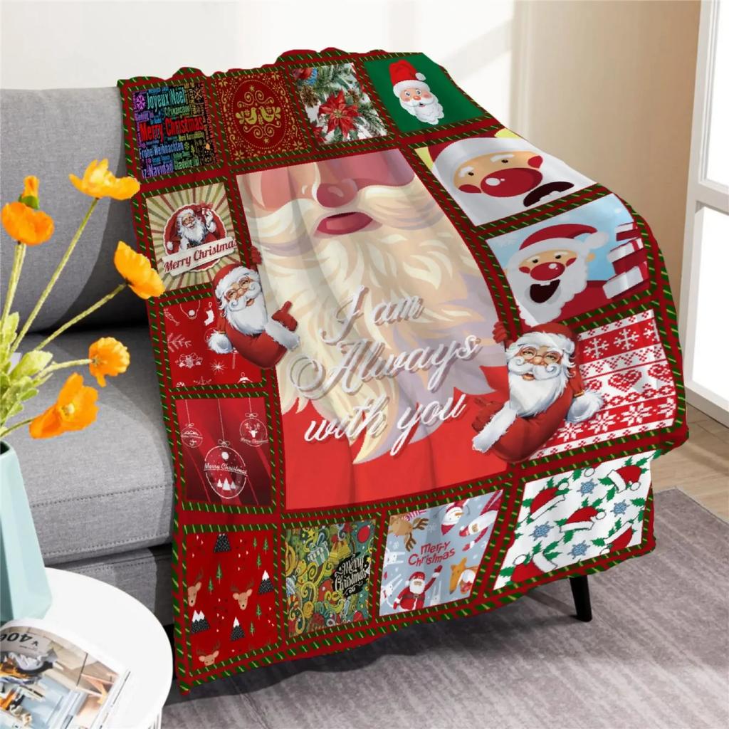 3D Print Merry Christmas Blanket Sofa Cover Throw Santa Claus Xmas New Year Blanket Fleece Warm Bed Blankets for Bedroom Couch
