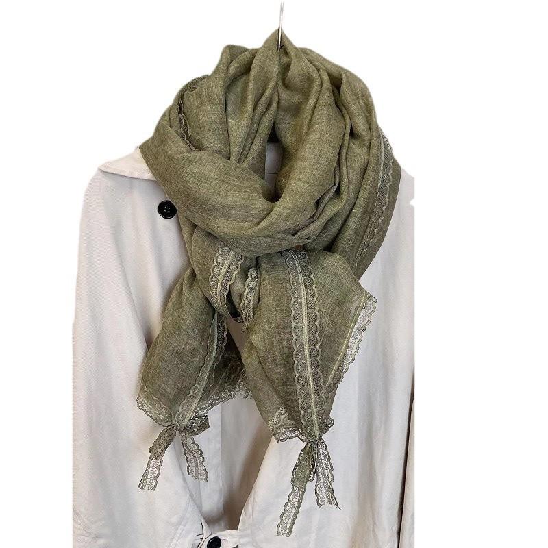 Nowy Jesienno-Zimowy Wysokiej Klasy Koronkowy Koronkowy Literacki Szal Ochrona przed Słońcem Wszechstronny Gładki Szalik Bawełniany i Lniany dla Pary