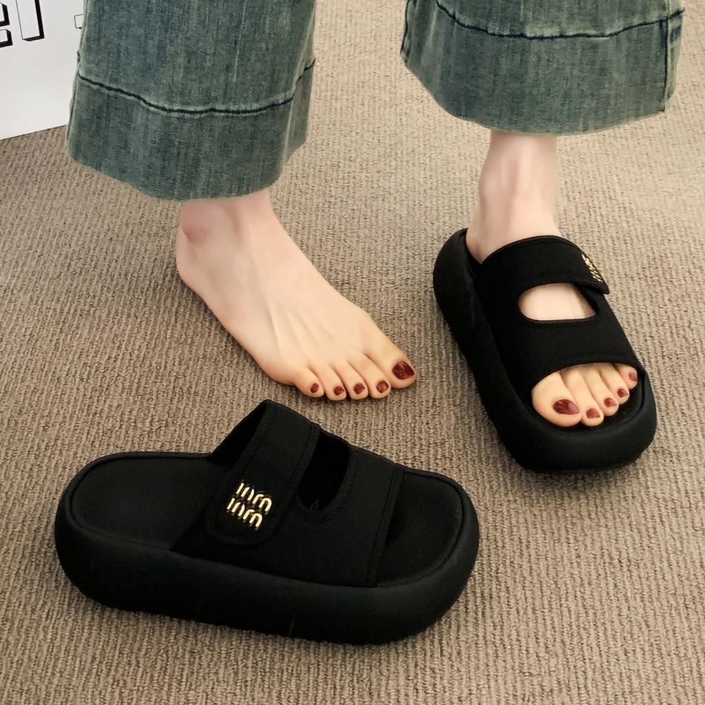 Thick-soled Velcro cool slippers for women's summer wear new height-increasing versatile and thin one-word casual sandals