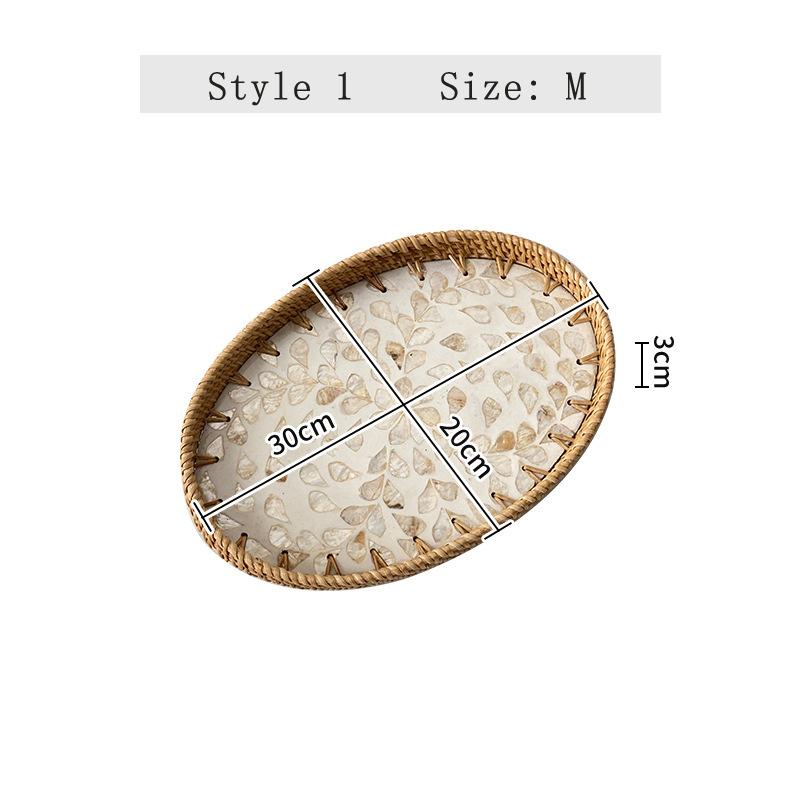 Rattan color inlaid shell storage basket living room light luxury storage basket fruit snack plate entrance key storage tray