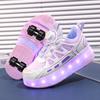Children Four Wheels Luminous Glowing Sneakers Black Pink Led Light Roller Skate Shoes Kids Led Shoes Boys Girls USB Charging