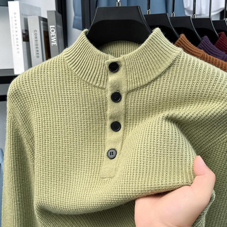 

2025 Winter Men s Thick Knit Three-Button Sweater Base Layer XS