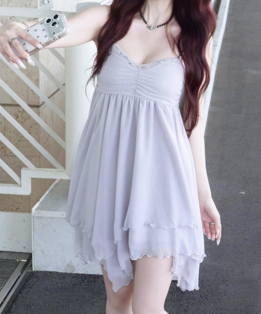 Ilio [Bit-O X Ilio] Gray Asymmetric Chiffon Dress