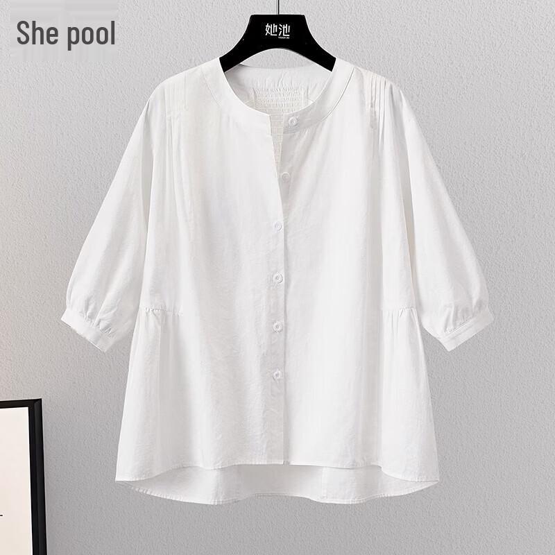 Tachi Women s Pleated Panel Round Neck Blouse S