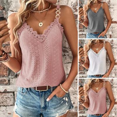 Summer Tops Lace V-neck Suspenders Hollow Streetwear Wear Polyester Sleeveless Design Lady Vest Dating Supply