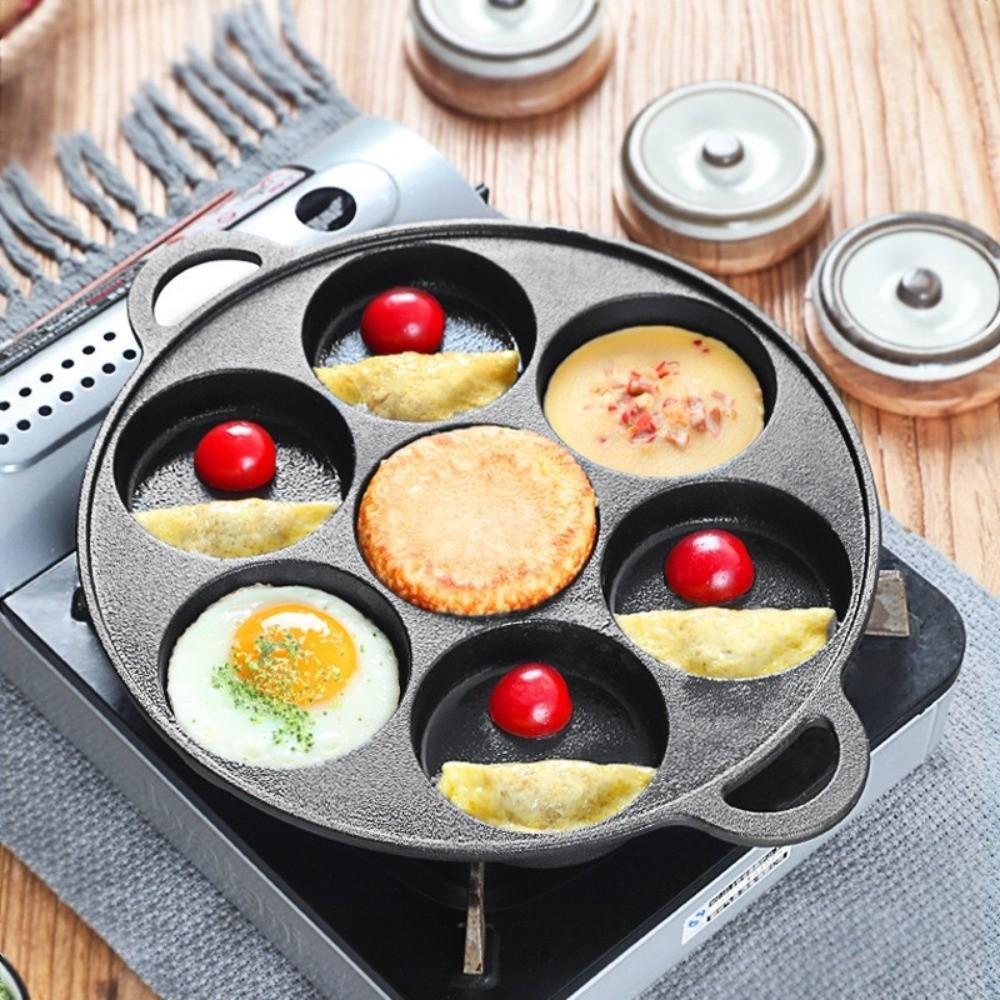 New 7-Hole Cast Iron Pancake Pan Cast Iron Practical Cooking Tool Flat Frying Iron Pan Kitchen Supplies