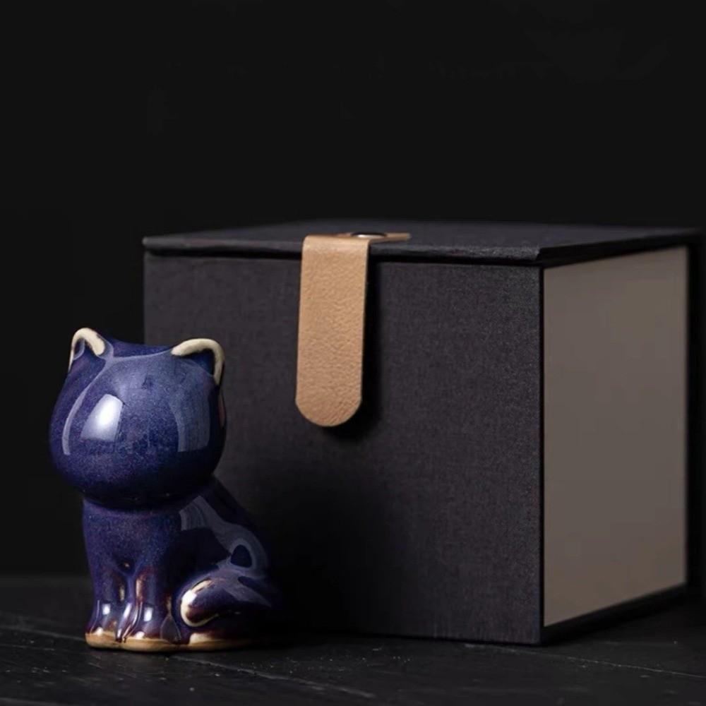 1/4pcs Cat Tea Pet Ceramic Ornament Craft Desktop Decoration Jun Porcelain Cat Tea Pet Chinese Style Lazy Cat Car Ornament