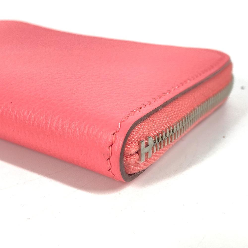 HERMES Zip Angor Wallet Coin Compartment Zip Around coin purse Leather pink