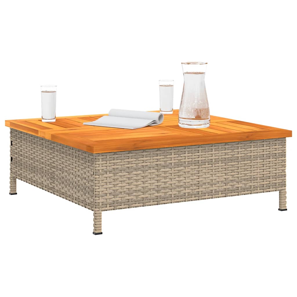 Garden Table Beige 70x70x25 Cm Rattan and Acacia Wood
