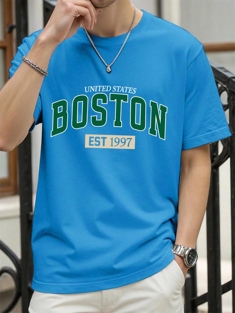 United States Boston Est 1997 Print T Shirt Men Summer AllMatch Streetwear Trendy ONeck Clothes Cotton Oversized Man TShirts