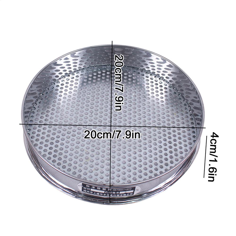 

Садовое сито 20 см в диаметре, из нержавеющей стали, легкое, пищевого качества, с круглыми отверстиями 7,5 мм, для бобов, почвы, муки, выпечки
