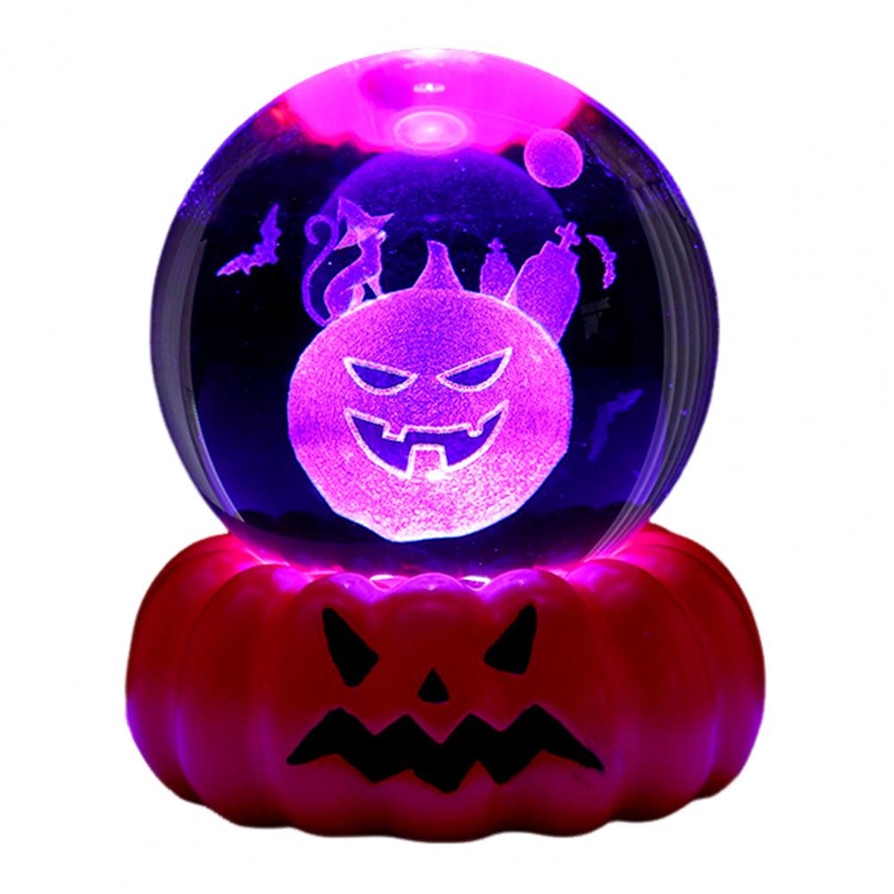 Halloween Crystal Ball Night Light for Kids 3D Pumpkin Crystal Ball LED Night Light with Resin Base Pumpkin Globes Lamp