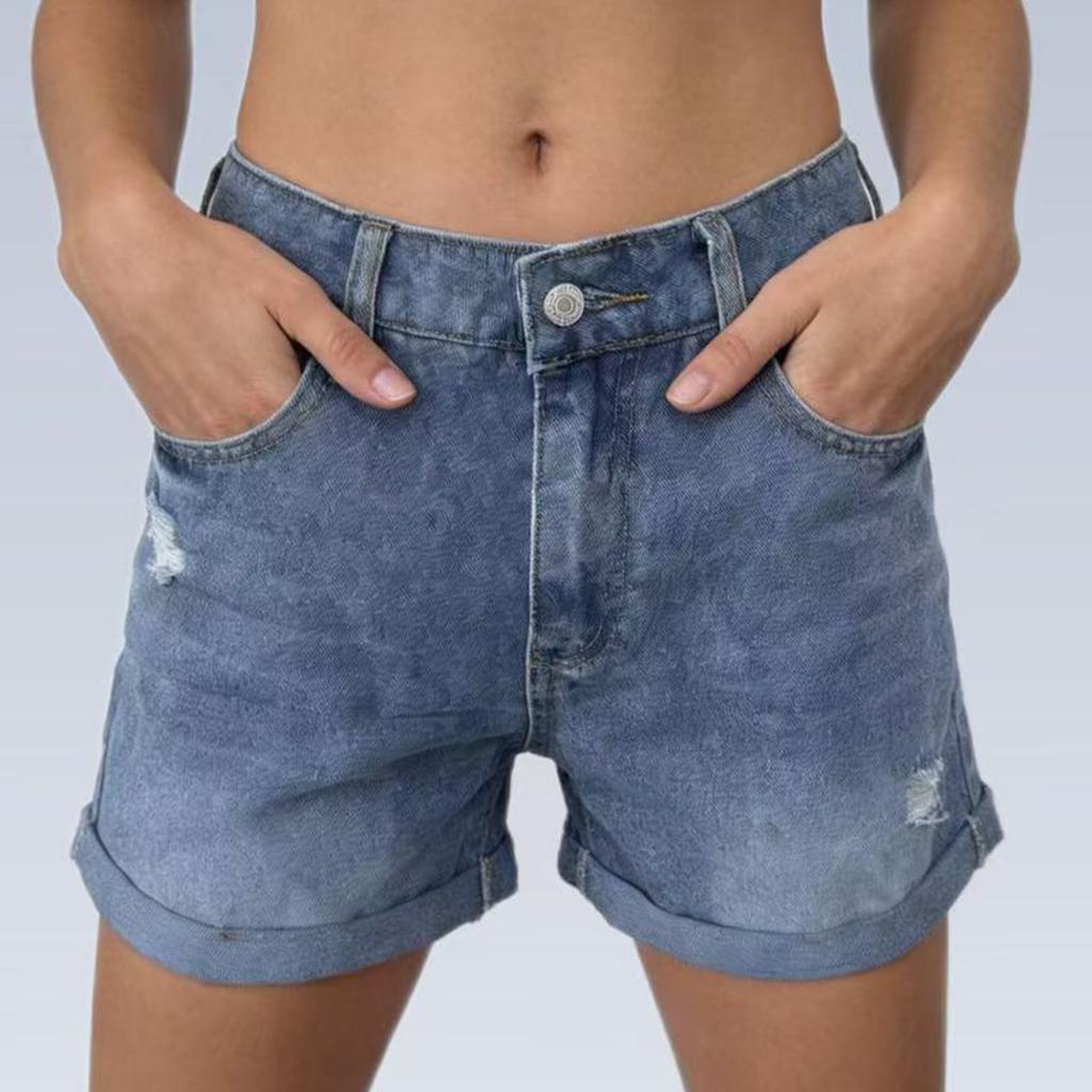 Dámské barevné džíny Stretch Slim Fit Distressed Denim Shorts