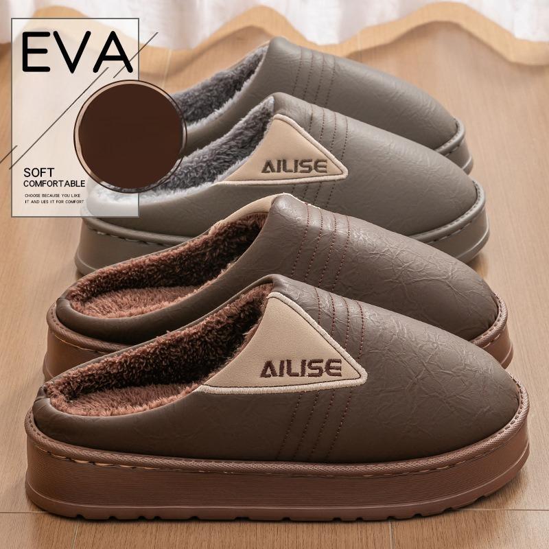 Waterproof Cotton Shoes for Large-sized Indoor Home Use with Fleece and Anti-slip Thick-soled Slippers