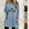 Women's Casual "Yes I'm Cold" Letter Print Dual-Sided Fleece Pullover Sweatshirt Cozy Round Neck Long Sleeve Winter Warmth Tops