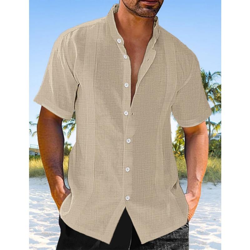 Summer Men's Shirt Button Short Sleeved Design with Stripes for Coolness Solid Color Top Shirts Men’s