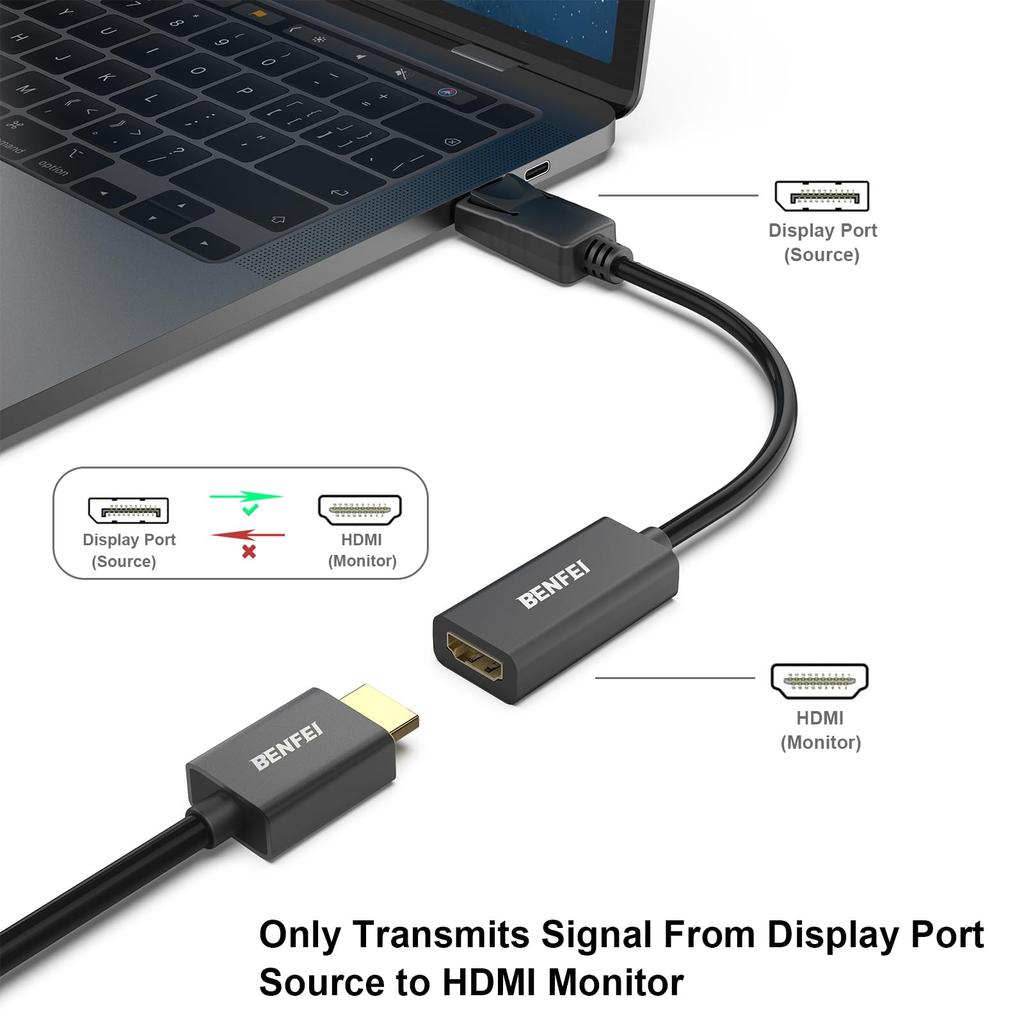 BENFEI DisplayPort To HDMI Conversion Supports Resolutions Up To To Not Cable, 4K@30Hz (Male Female, Reverse-Compatible)