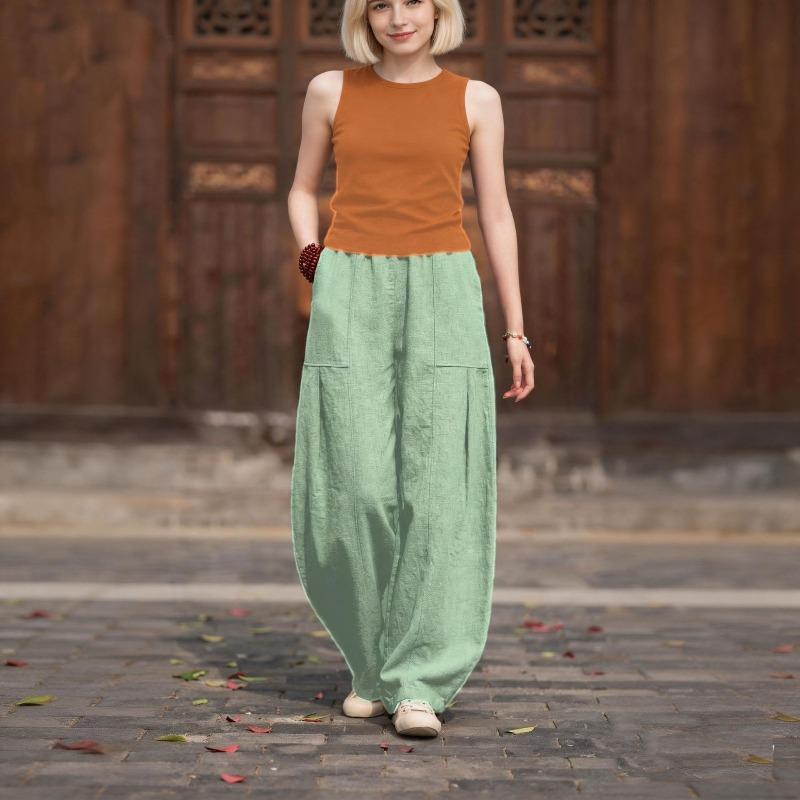 Atmungsaktive Hosen für Frühling und Sommer Japanische Übergröße Baumwolle und Leinen Locker Lässig Bloomers Damen
