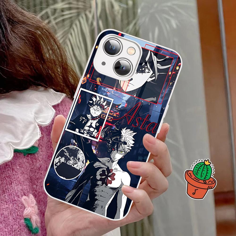 Black Clover Phone Case Tempered Glass For Iphone 14 13 12 11 Pro Mini XS MAX 14Plus X XS XR Fundas