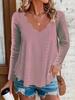 Womens Long Sleeve V Neck T Shirt With Breathable Polyester Splicing For Casual Fall Style