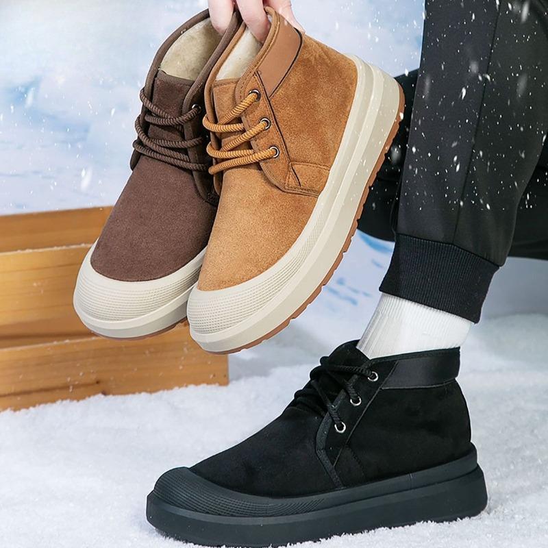 Men High Top Snow Boots, Thick Fleece Lined Warm Old Beijing Cotton Shoes Outdoor Footwear