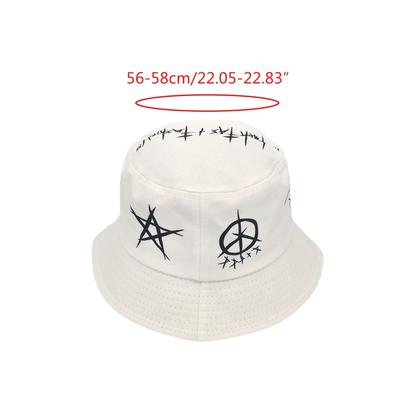 GHBOTTOM Unisex Harajuku Bucket Hat Koreanische Buchstaben Graffiti Print Hip Hop Fisherman Hut
