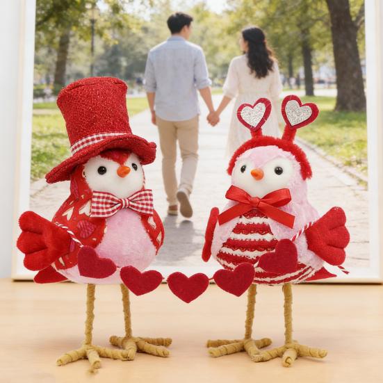 Figurky ptáčků na Valentýna Romantické stojící plyšové ptáčky lásky Ozdoba na domácí stůl Krbová římsa Víceúrovňový podnos Dekorace