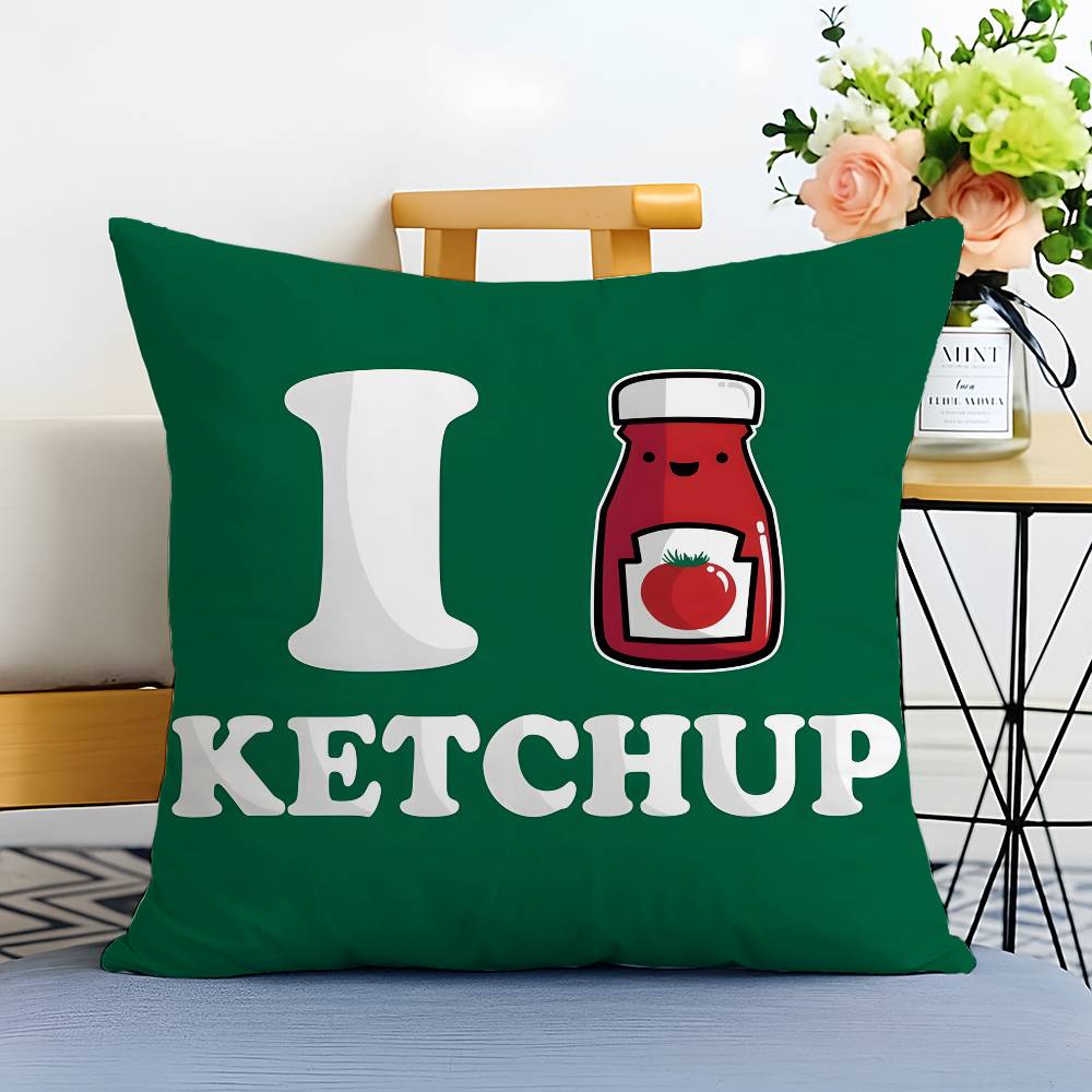 Cartoon Funny Ketchup Pattern Pillow Case Printed Brushed Fleece Pillow Baby Skin-Touch Eco-Friendly Dye-Sublimat