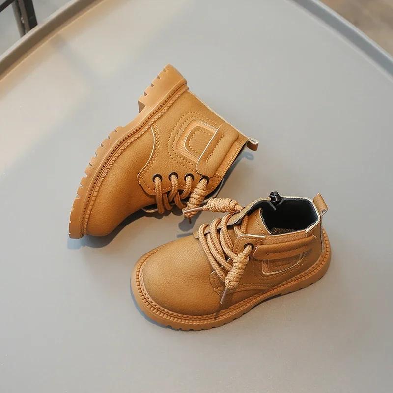 Kinderstiefel für Jungen Mode Vielseitige Mädchen Causal Plateau Stiefeletten Frühling Herbst Neu Kinderschule Lederstiefel Reißverschluss
